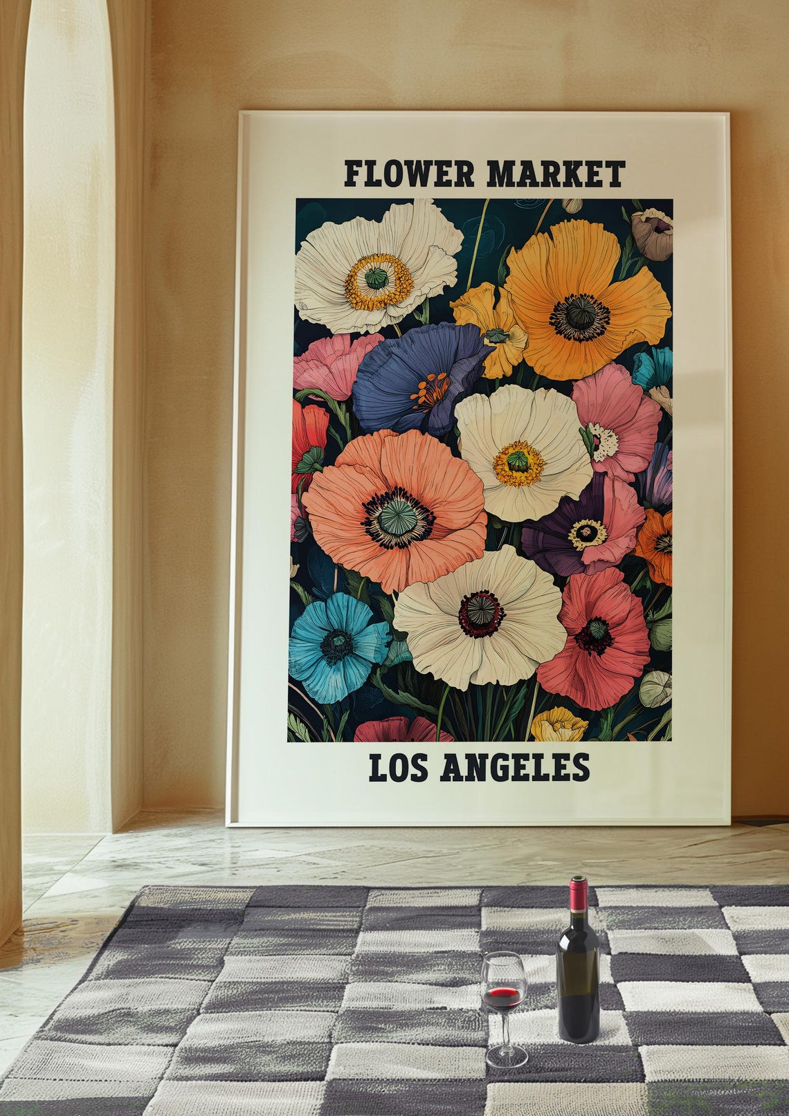 Flower Market Poster Trendy Flower Art Print Retro Flowers Poster Los Angeles Flower Market Poster Flower Market Los Angeles Print - Image 3