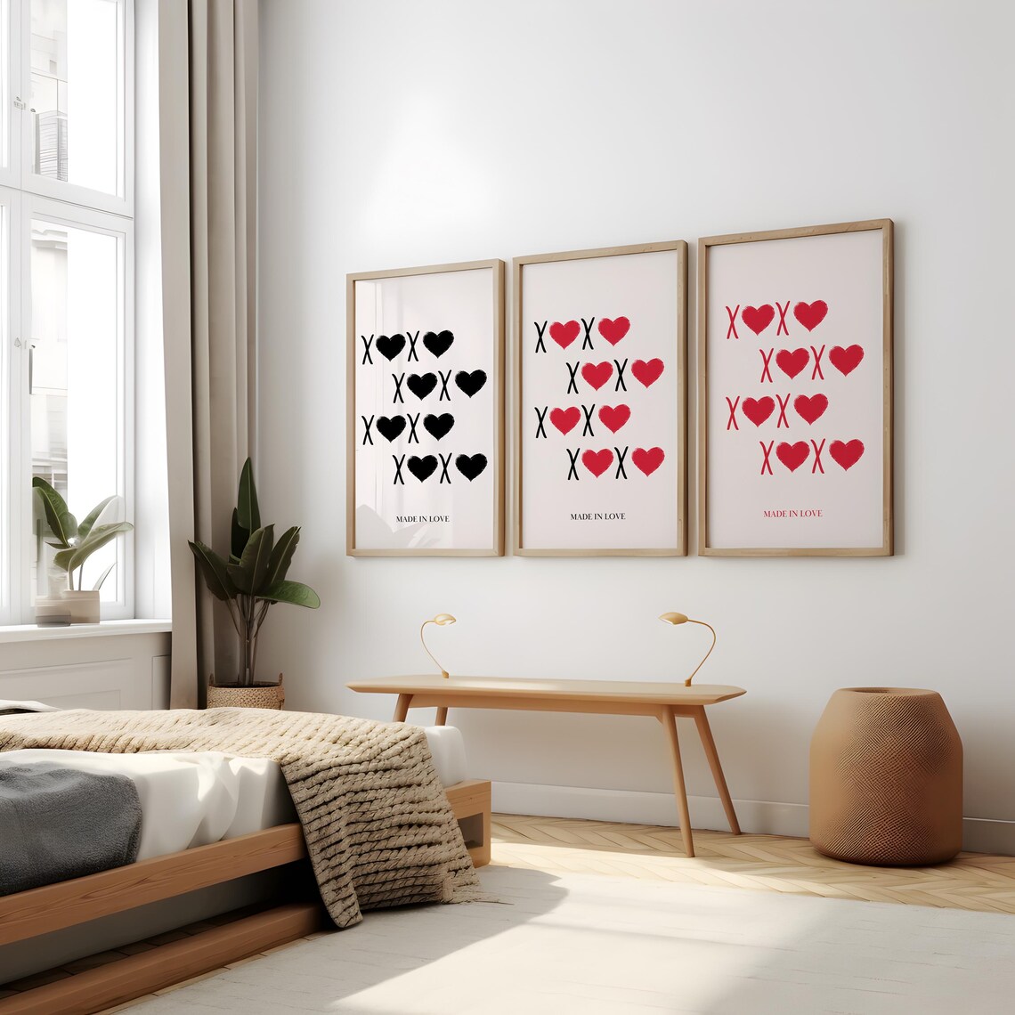 XOXO Hearts Made In Love Typography Poster Set of 3 Red Black - Image 7