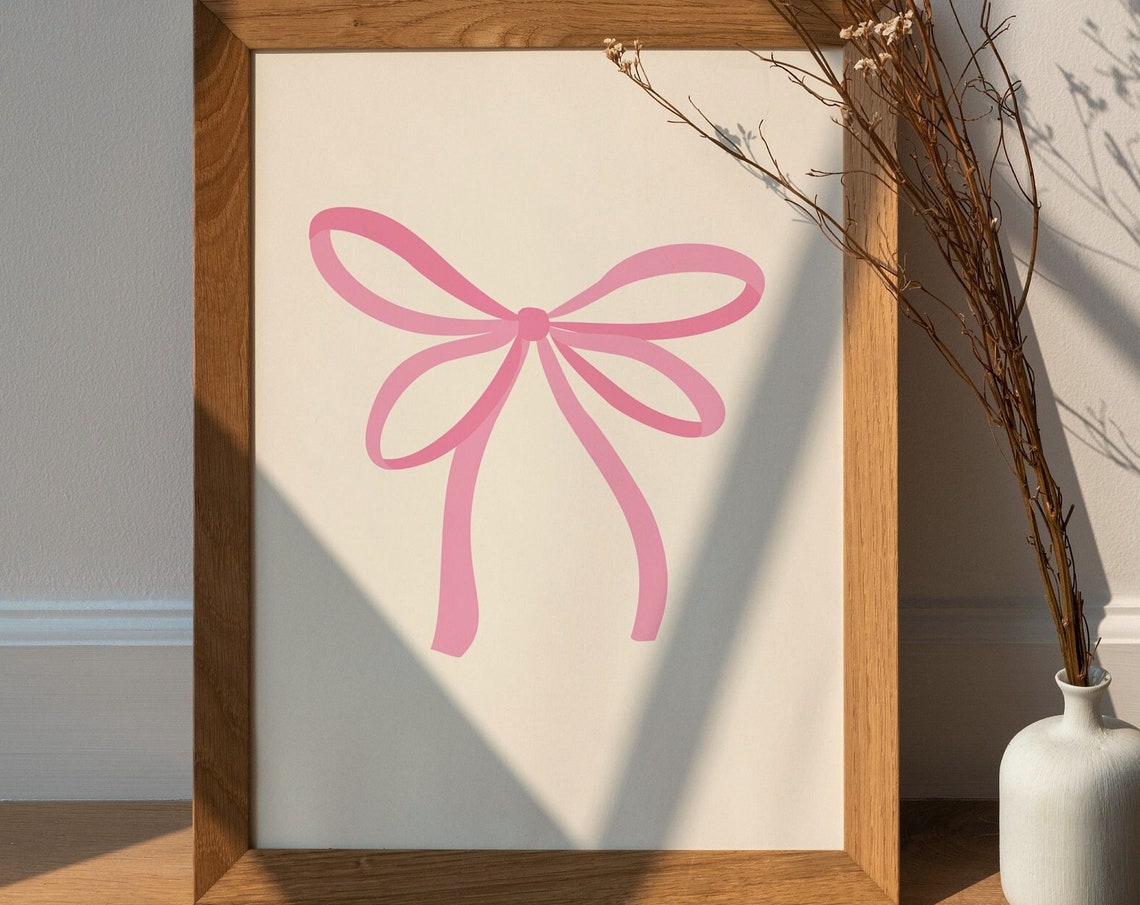 Pink Preppy Aesthetic Wall Art Teen Room Decor Preppy Poster College Apartment Decor Pink Nursery Art Bow Print Newborn Baby Wall Art