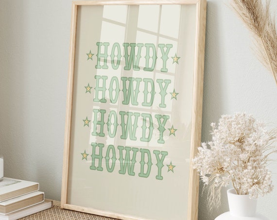 Howdy Typography Print Sage Green Wall Art Trendy Western Decor Western Bedroom Cowgirl Art Sassy Poster Western Art Green Bedroom Decor