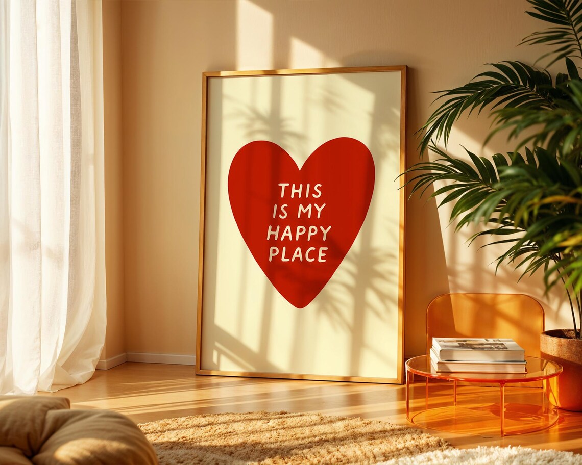 This Is My Happy Place Red Heart Minimalist Daily Quote Wall Art