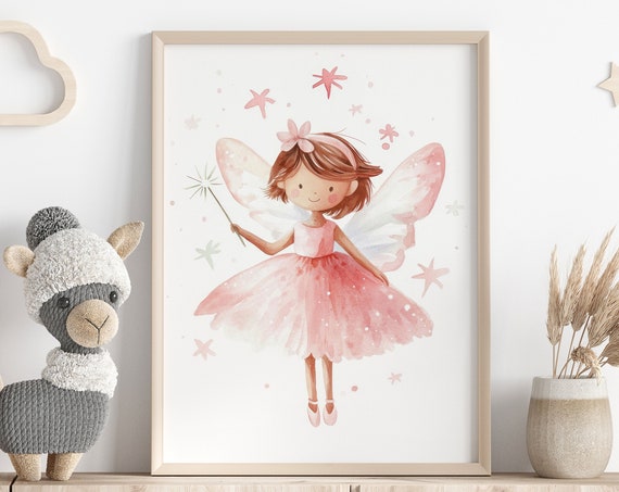 Pink Nursery Poster Pastel Girls Room Wall Art Baby Birth Gift Decoration Pictures Childrens Decorations Fairy Print