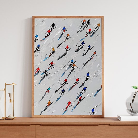 Abstract Ski Snow Painting Modern Winter Wall Art Skiing Landscape Print Snowy Mountain Artwork Minimalist Gift Decor
