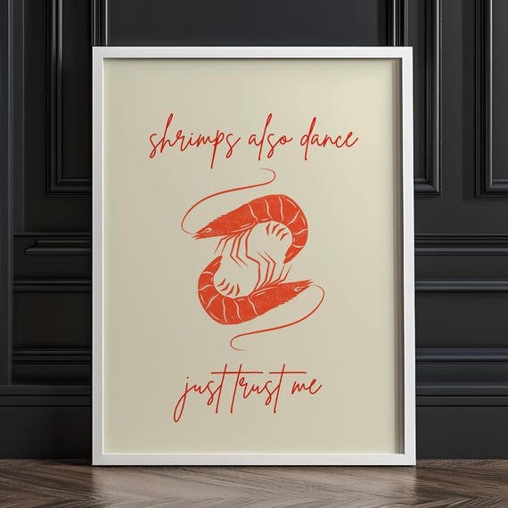 Funny Shrimp Art Print Quirky Kitchen Bar Decor Dorm Wall Dance Mom Gift