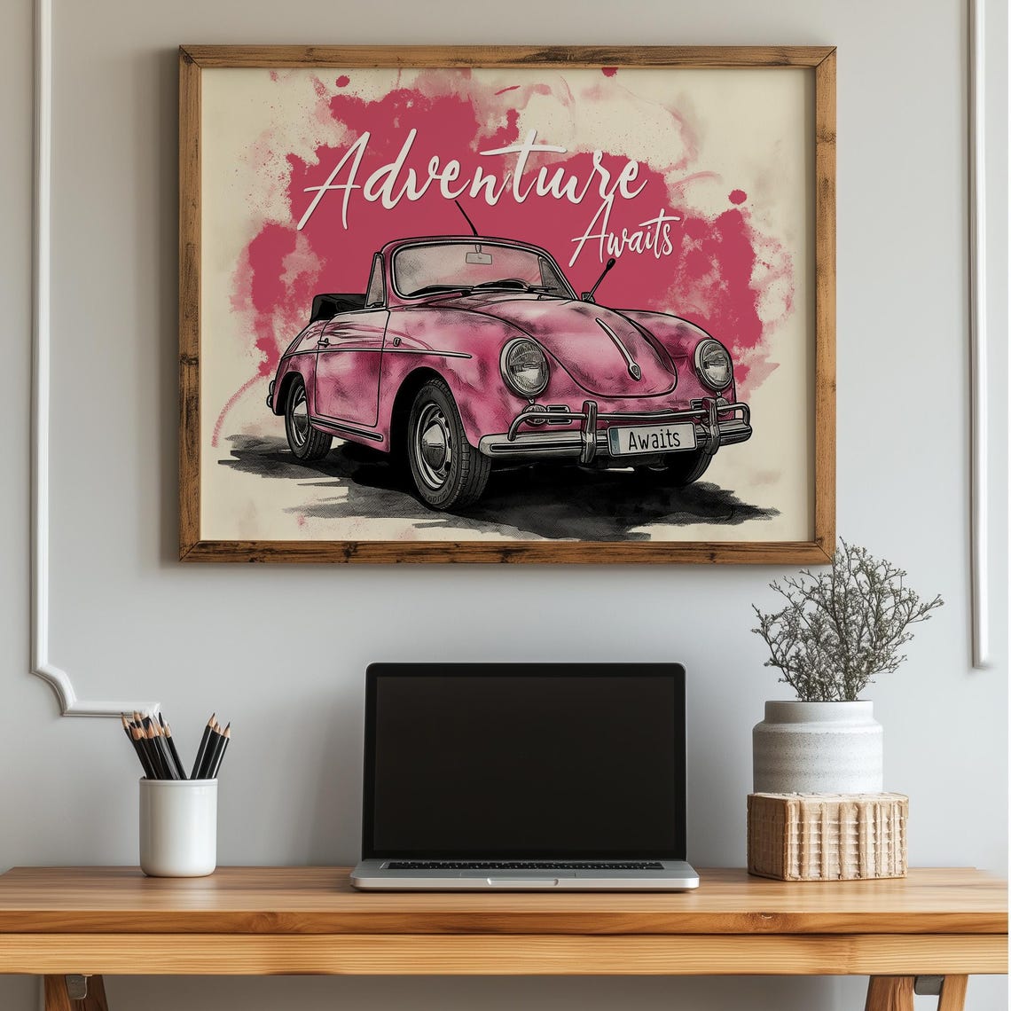 Pink Porsche 356 Speedster Adventure Awaits Vintage Car Art Poster