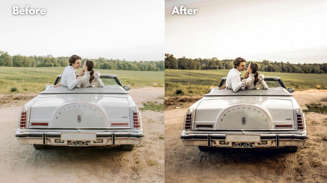 Romantic Couple Before After Vintage Lincoln Convertible Photo Print