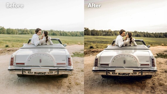 Romantic Couple Before After Vintage Lincoln Convertible Photo Print