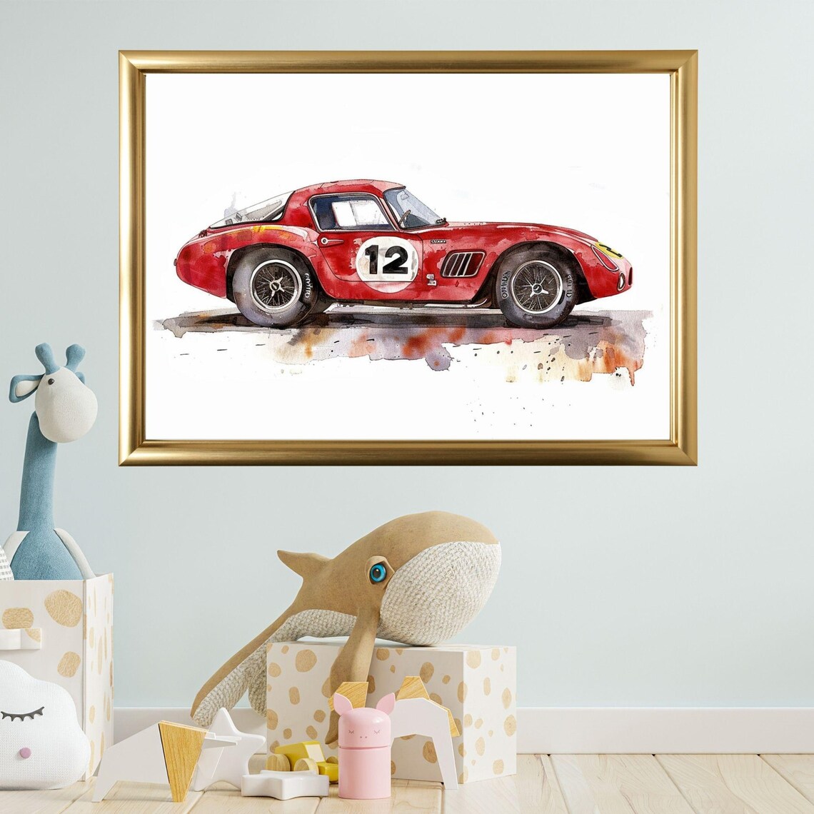 Ferrari 250 GTO Racing Watercolor Number 12 Classic Race Car Art Poster