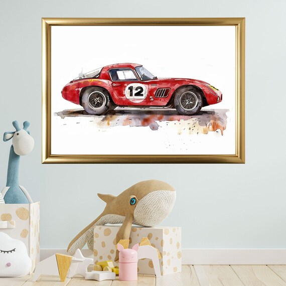 Ferrari 250 GTO Racing Watercolor Number 12 Classic Race Car Art Poster