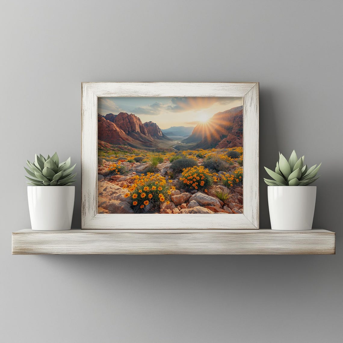 Red Rock Canyon Sunset Vibrant Desert Wildflower Landscape Poster