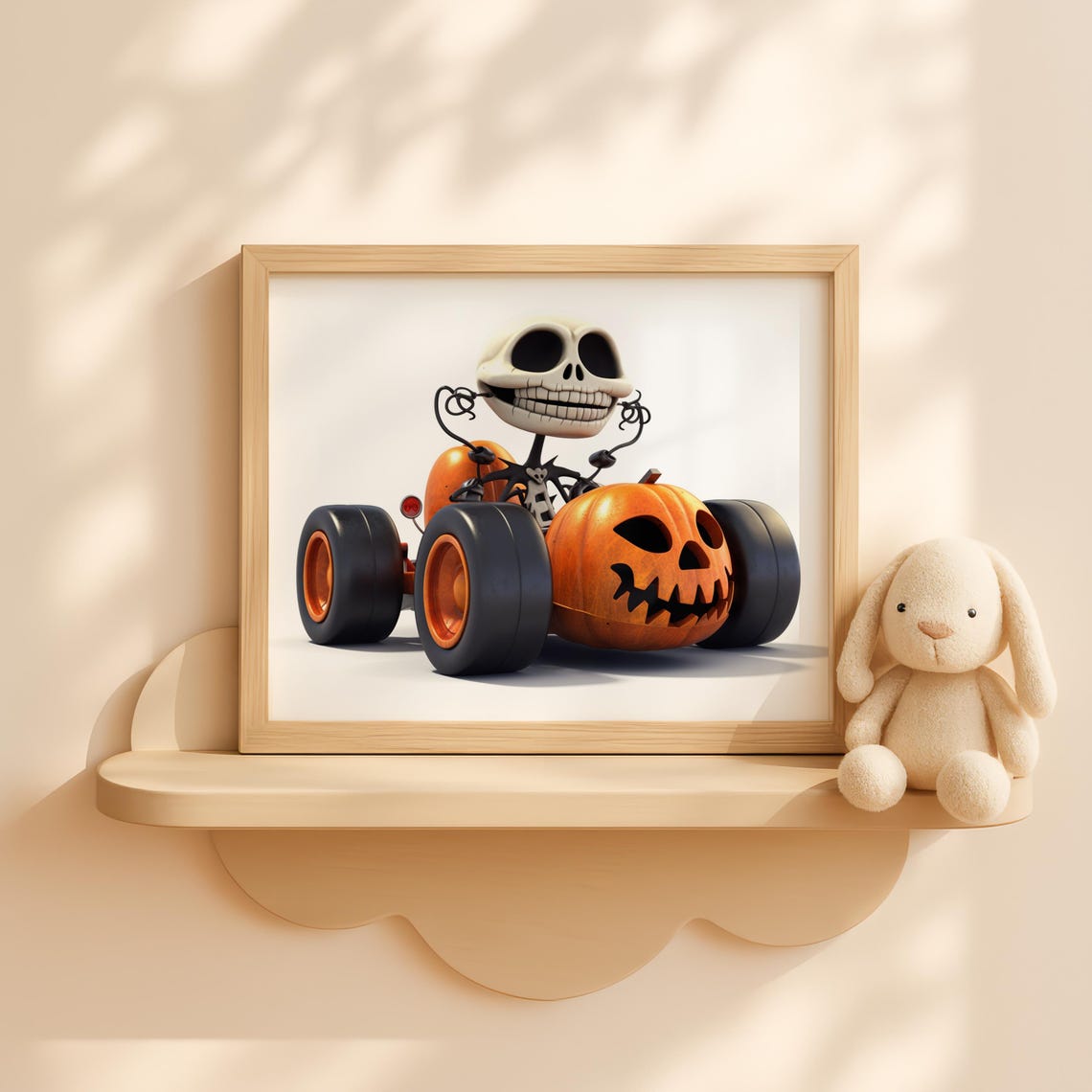 Nursery Cute Halloween Skeleton Driver Wall Art Baby Room Toddler Fall Decor Print