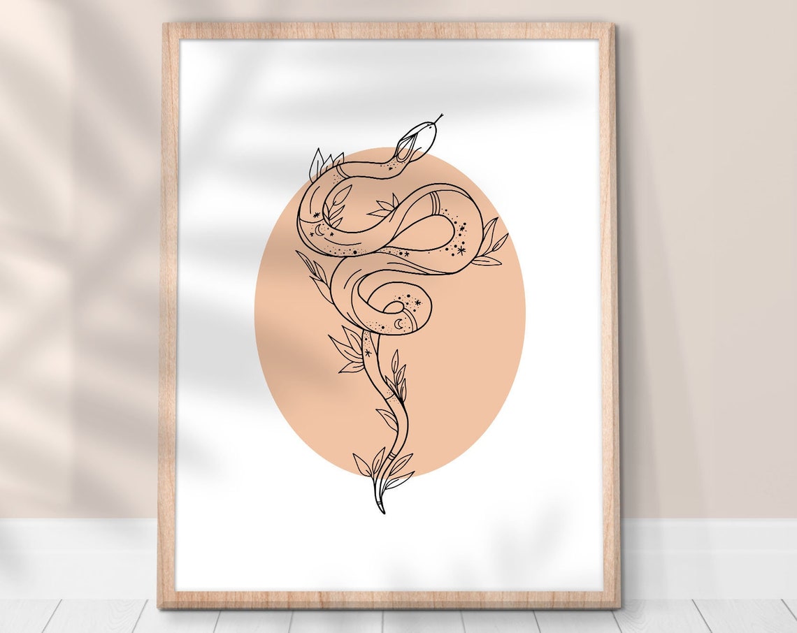 Mystical Peach Serpent Line Art Poster Bohemian Snake Illustration - Image 2