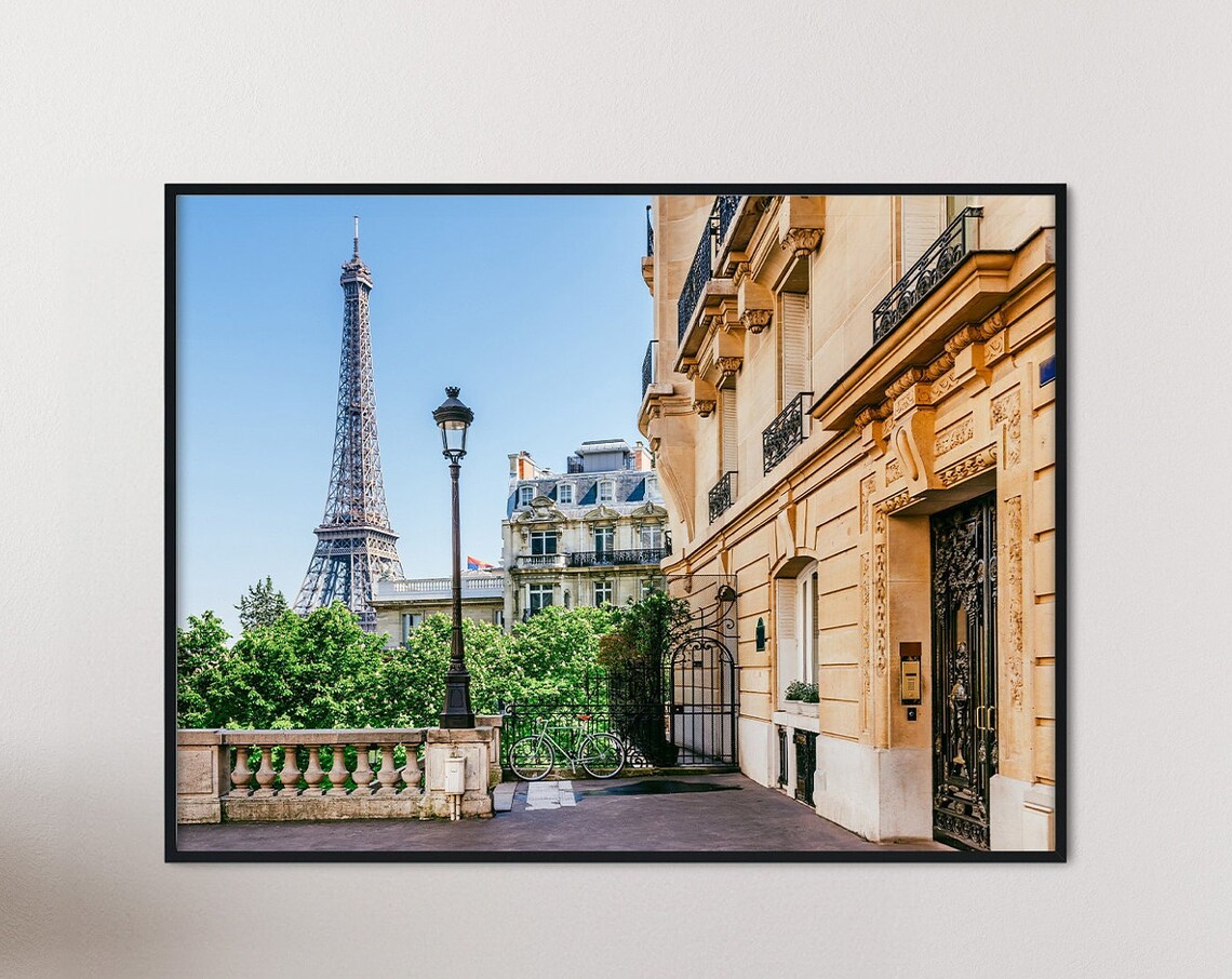 Eiffel Tower Paris Street Scene Sunny Day Color Photo Poster