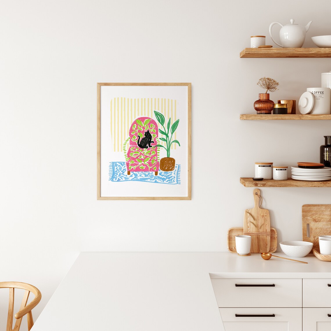 Black Cat On A Chair, Colorful Living Room Art - Image 2