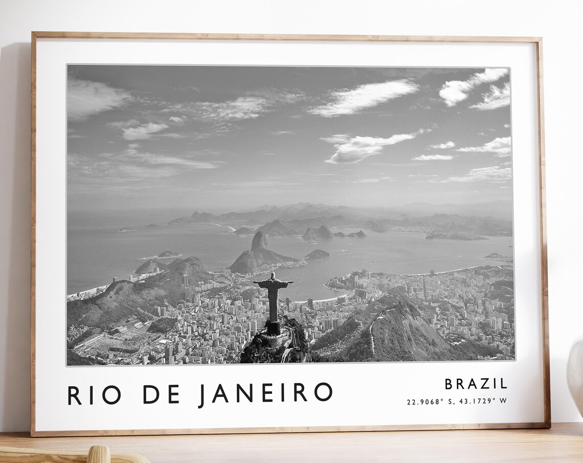 Rio de Janeiro Christ the Redeemer Bay Monochrome Brazil Photo Poster