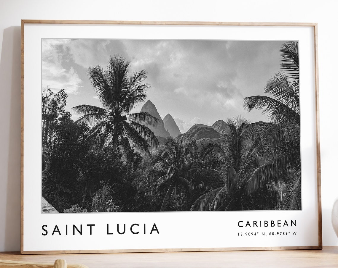 Saint Lucia Print Saint Lucia Poster Caribbean Travel Print Caribbean Print Black And White Travel Poster Travel Art Travel Gift