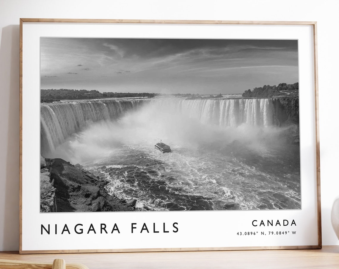Niagara Falls Canada Black and White Falls Photography Travel Poster