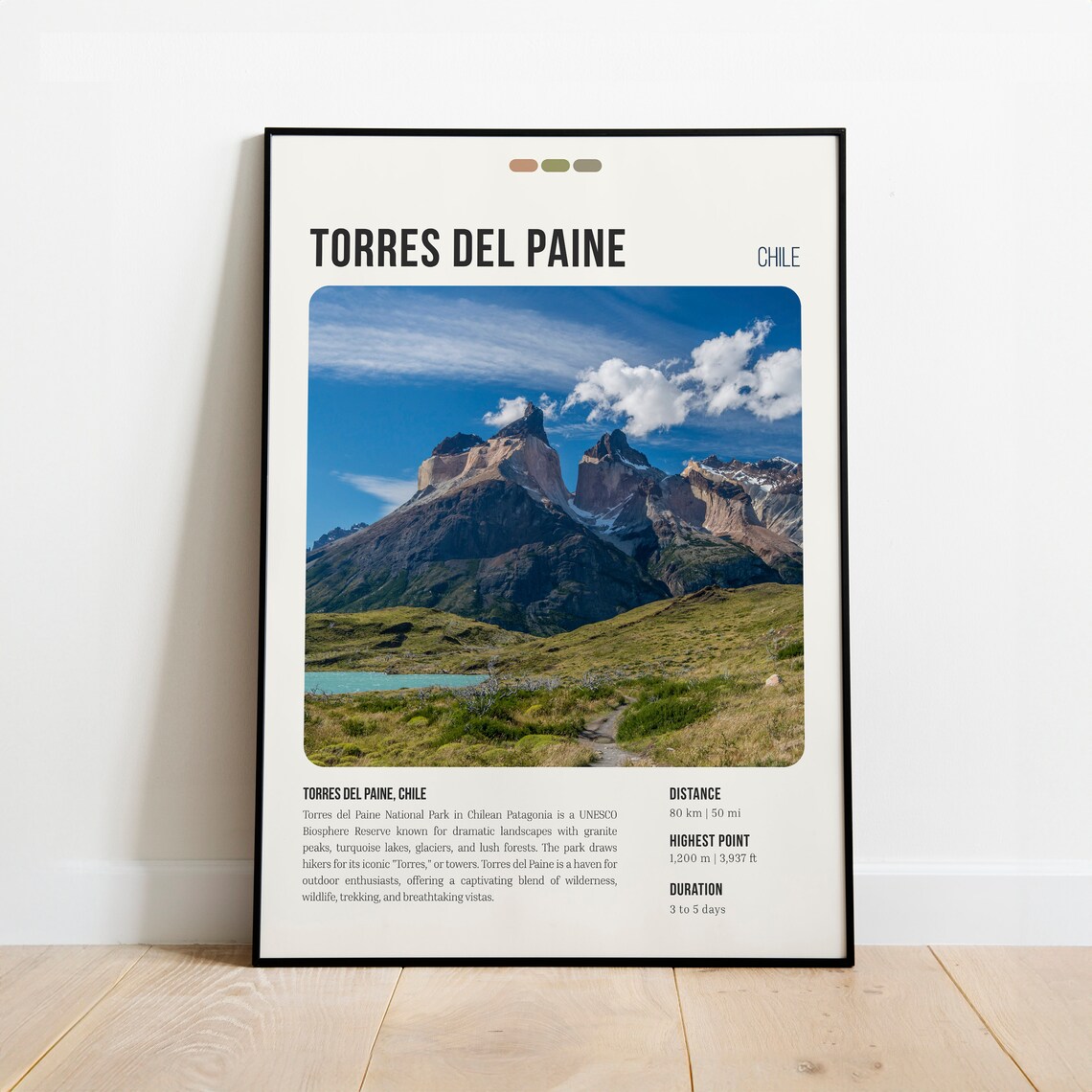 Torres del Paine Chile Patagonia Granite Peaks Hiking Travel Poster