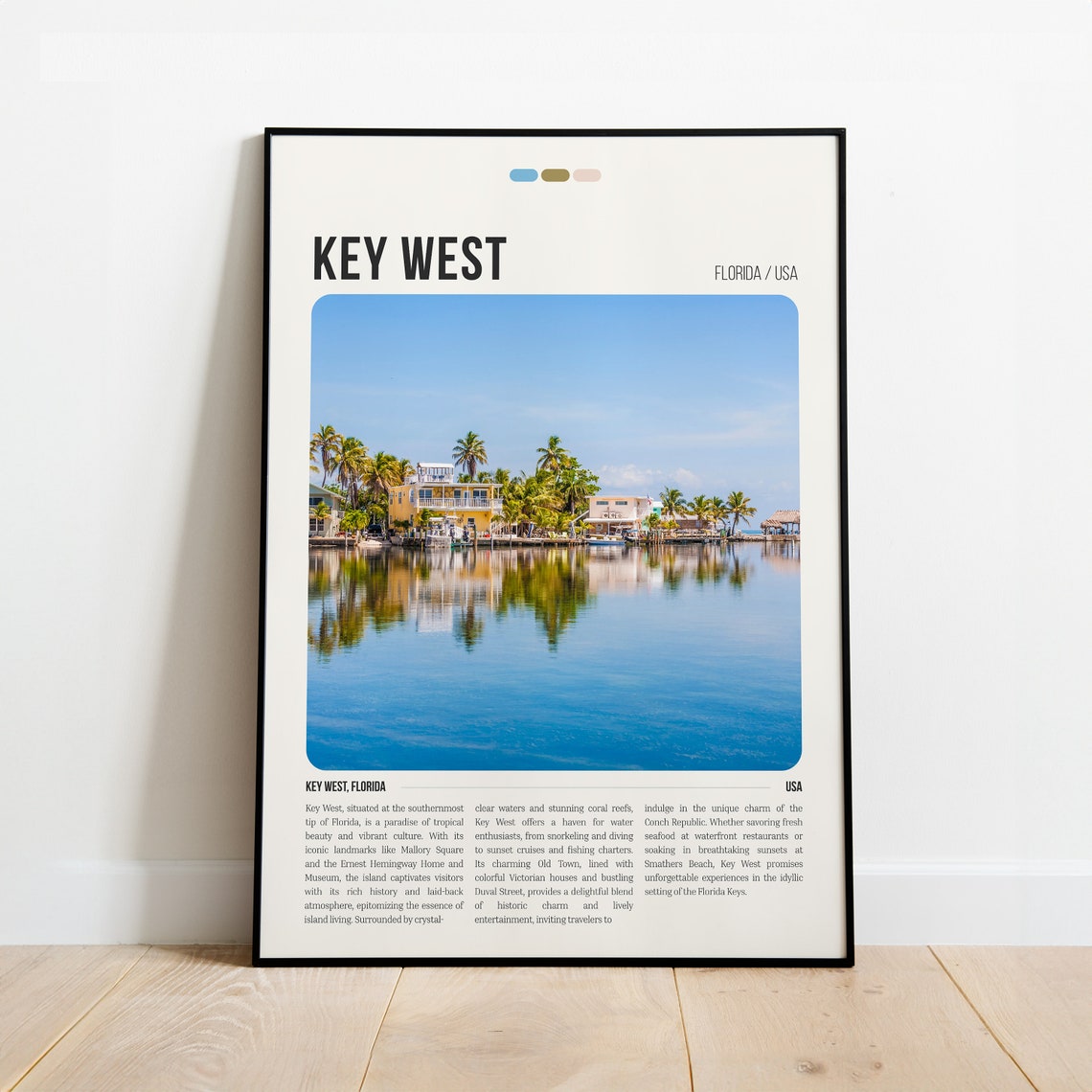 Tropical Key West Florida Marina Palm Trees Waterfront Travel Poster