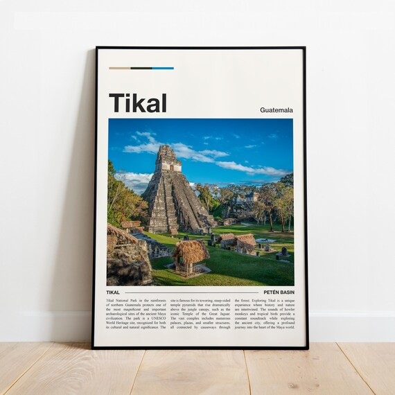 Tikal Guatemala Maya Jungle Pyramid Minimalist Travel Poster