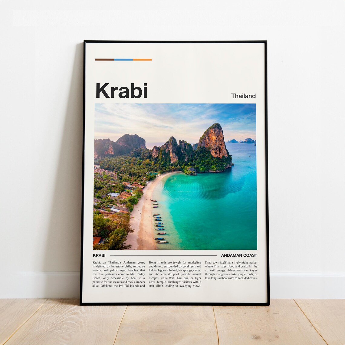 Krabi Thailand Travel Poster Minimalist Editorial Beach Photo Art