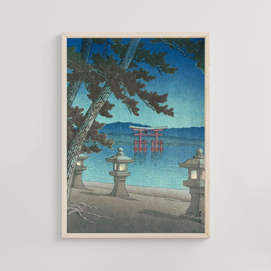 Kawase Hasui Evening at Miyajima Floating Torii Gate Night Poster