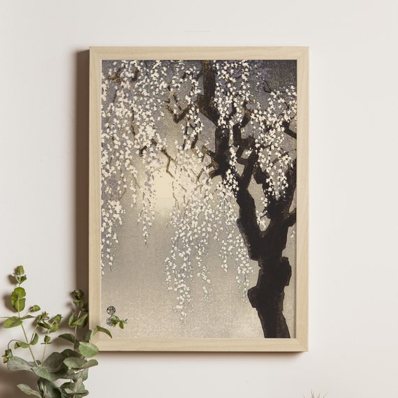 Cherry And The Moon Kotozuka Eiichi Print Late 20th Century Japanese Art Ukiyoe Painting Moonlight Blossom Wall Decor