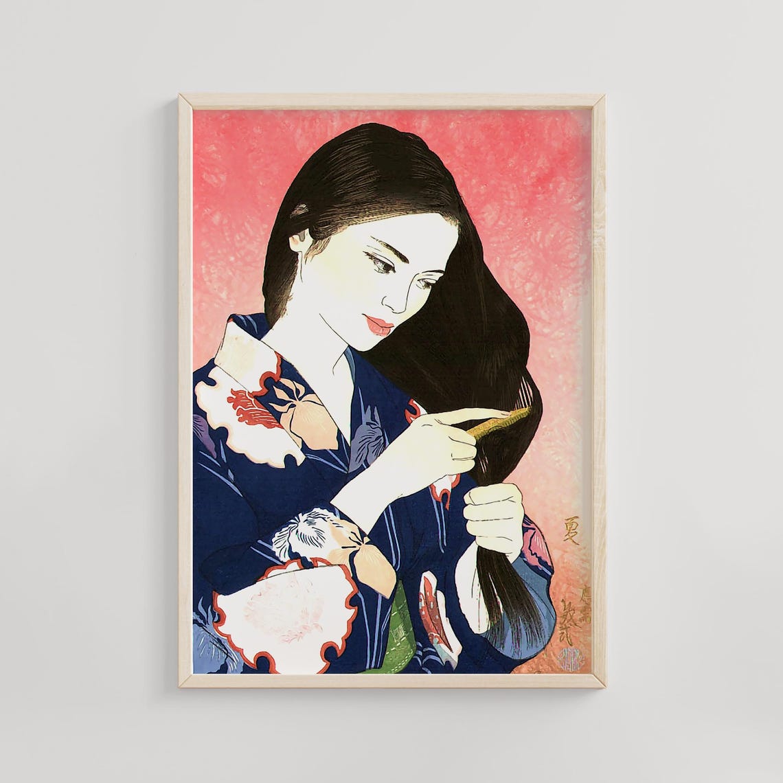 Summer Beauty Combing Hair Paul Binnie Kimono Woodblock Poster