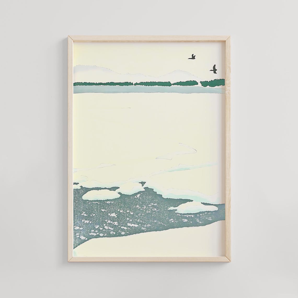 Red Snow Minimalist Winter Seascape Abstract Modern Art Poster