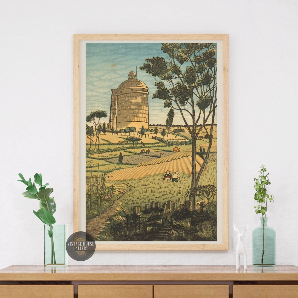 Agricultural Fields Okuyama Gihachiro Farm Landscape Woodblock Poster