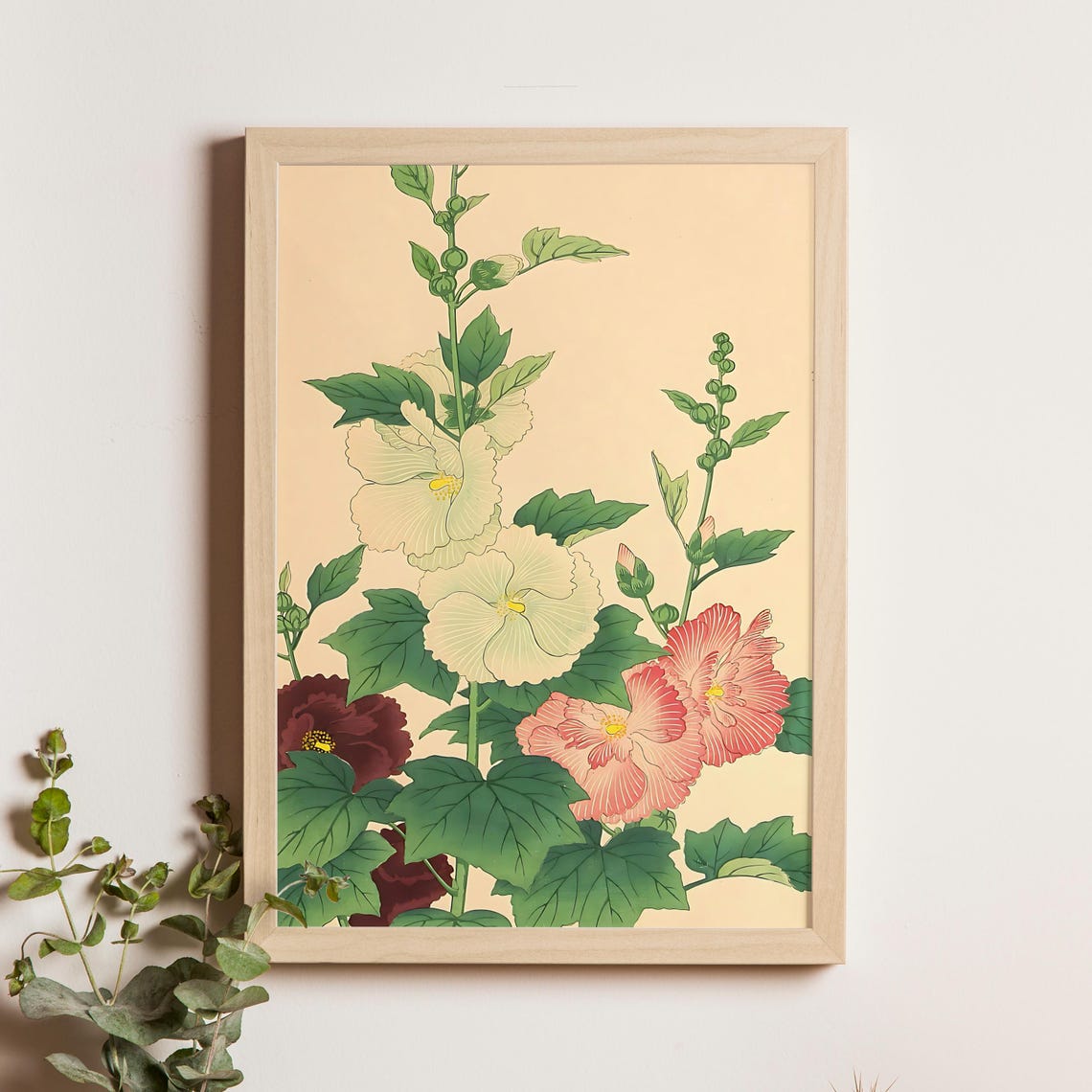 Nishimura Hodo Hollyhock Blossoms 1930s Japanese Botanical Poster