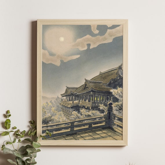 Full Moon View At Kiyomizu Temple Kotozuka Eiichi Ukiyoe Print Japanese Art Moonlit Night Scene Traditional