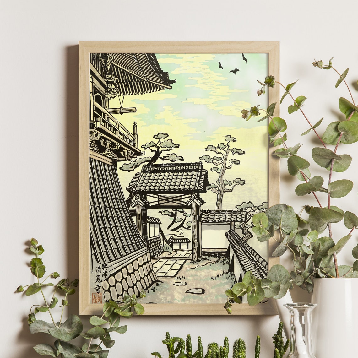 Kiyomi Temple Ukiyo-e Art Print, Japanese Landscape