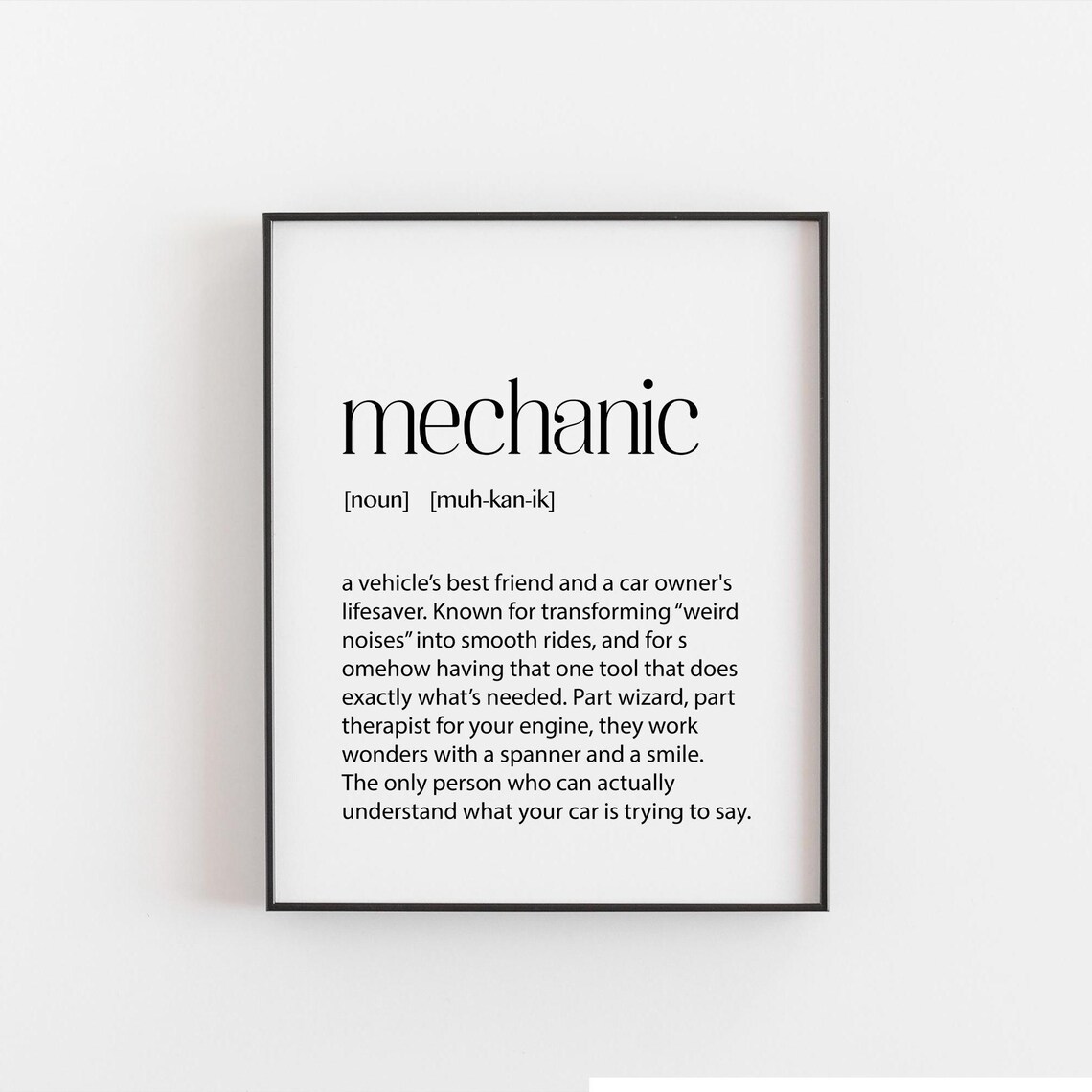 Mechanic Definition Humorous Car Lovers Poster Print