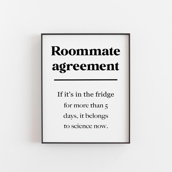 Funny Roommate Agreement Fridge Quote Print For College Apartment