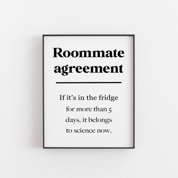 Funny Roommate Agreement Print Dorm Wall Art College Apartment Humor Fridge Sign For Kitchen Roomie Uni Decor Poster