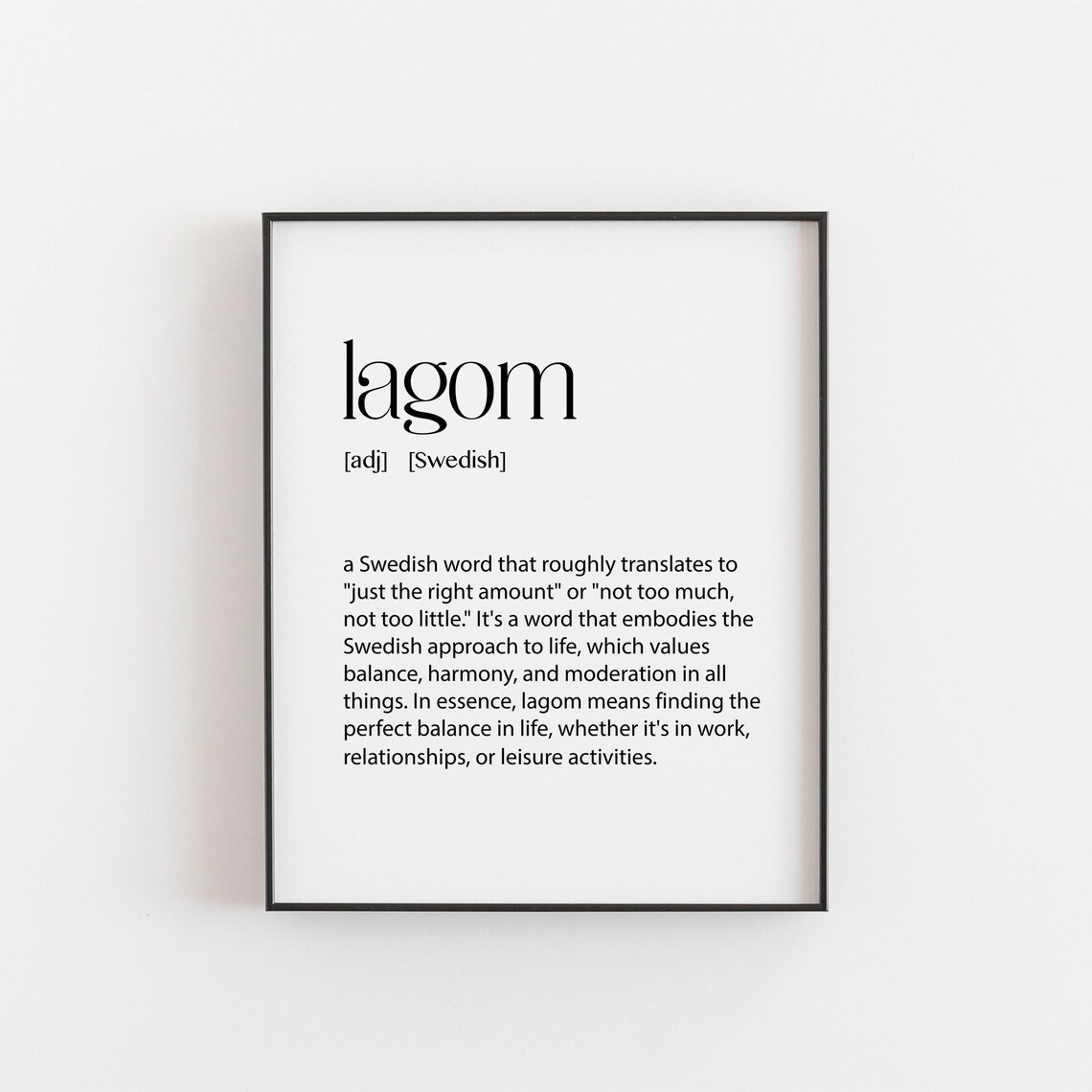 Lagom Definition Art Print, Minimalist Scandinavian Decor
