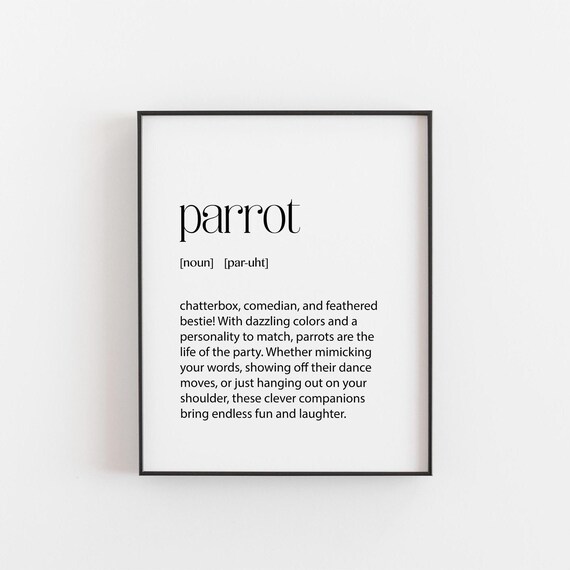 Parrot Definition Print Funny Bird Wall Art Talking Decor Pet Lover Gift Colorful Poster Tropical Home