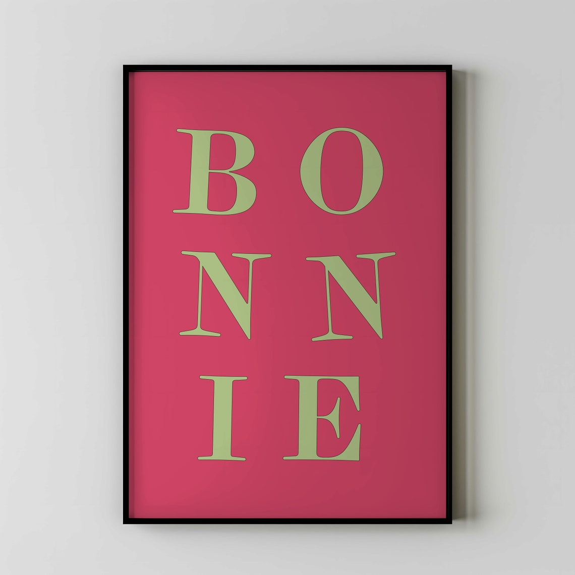 Bonnie Bold Lettering Pink Green Modern Retro Typography Wall Art