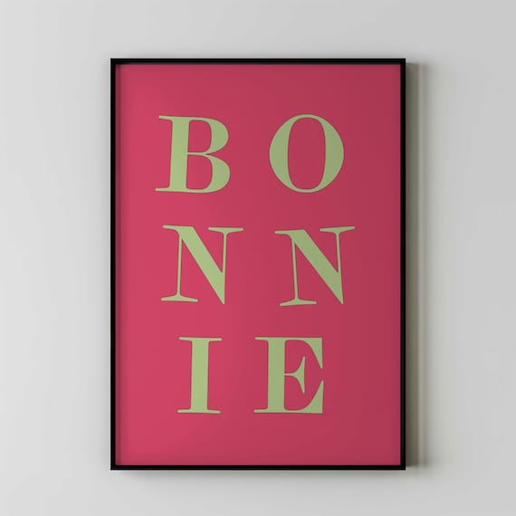 Bonnie Bold Lettering Pink Green Modern Retro Typography Wall Art