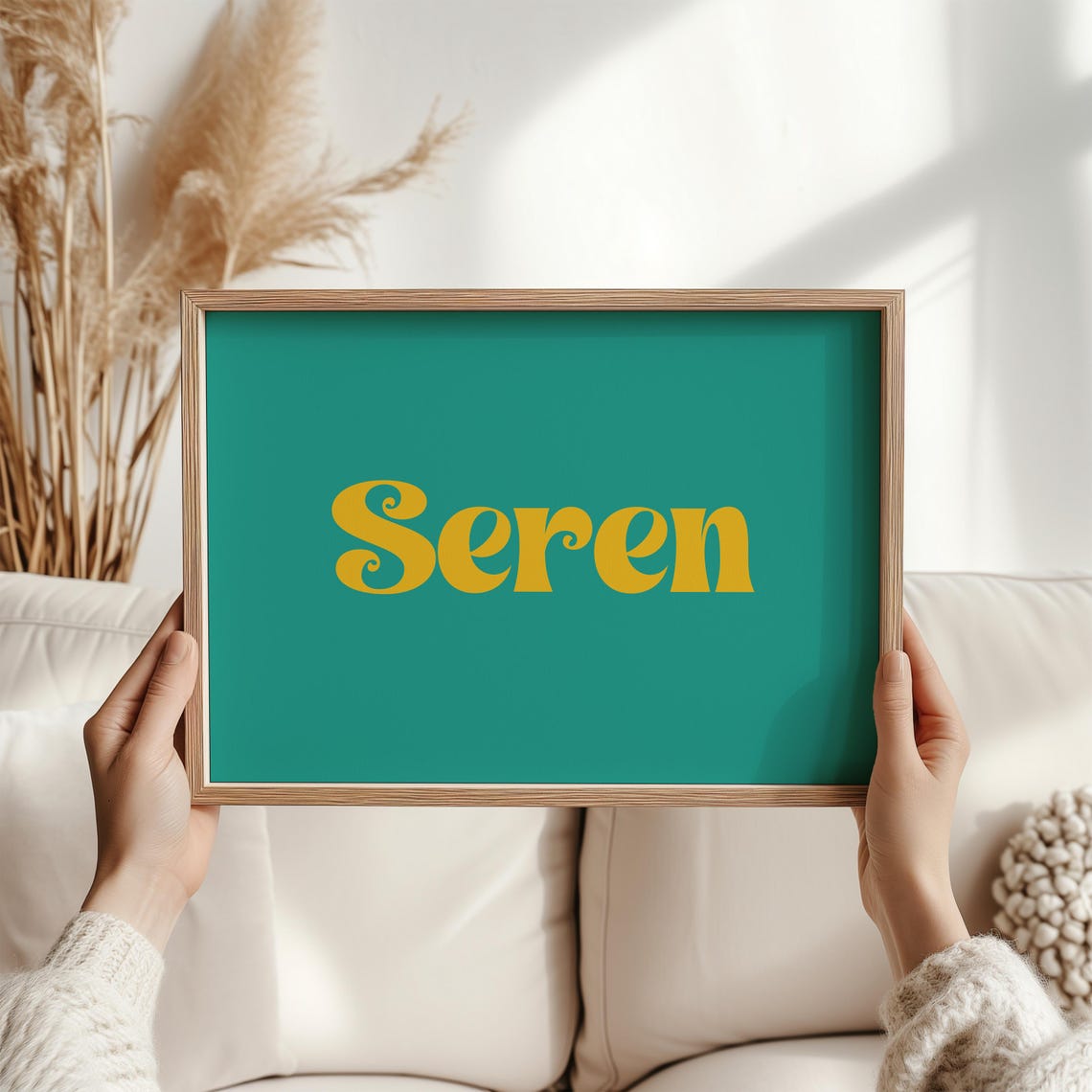 Seren Welsh Word Bright Retro Yellow On Teal Word Art Poster - Image 3