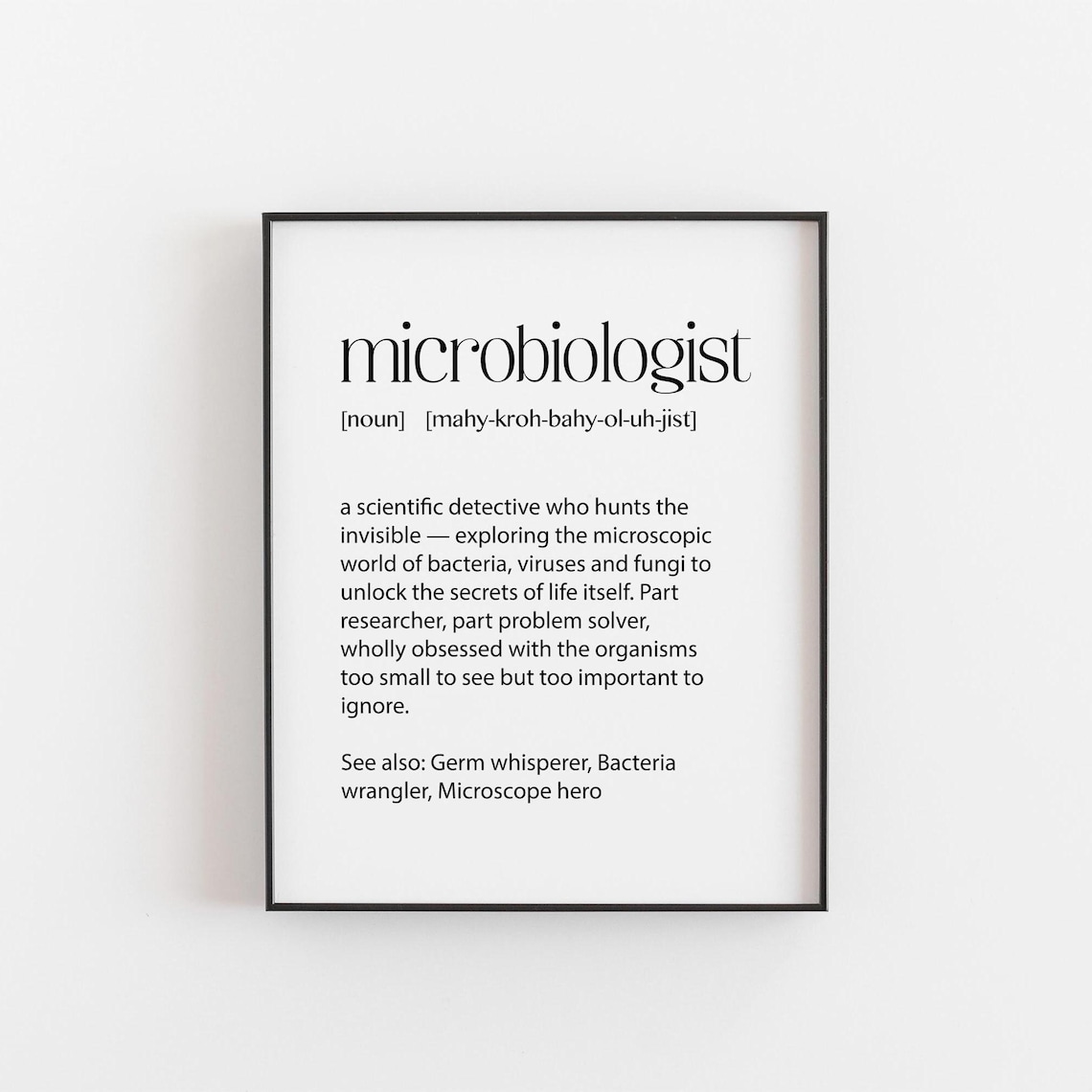 Microbiologist Definition Print Gift For Science Wall Art Lab Worker Biology Scientist Birthday