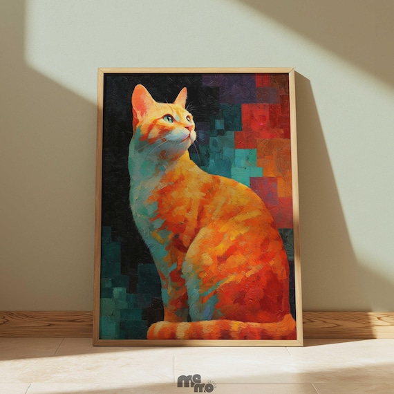 Ginger Orange Cat Painterly Portrait Colorful Modern Pet Art Poster