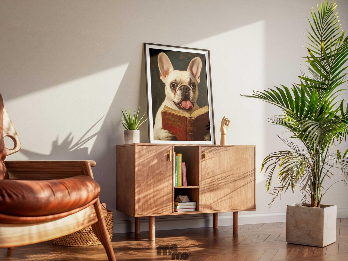 French Bulldog Art Print, Quirky Reading Dog - Image 4