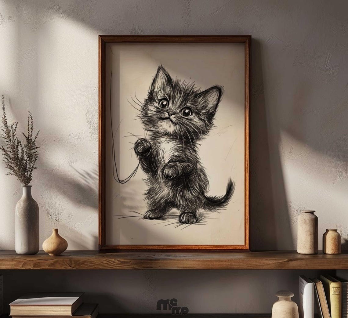Cute Kitten - Playful Maine Coon Sketch, Nursery Decor - Image 5