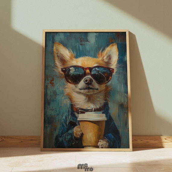 Chihuahua Coffee Art Print, Funny Dog Gift