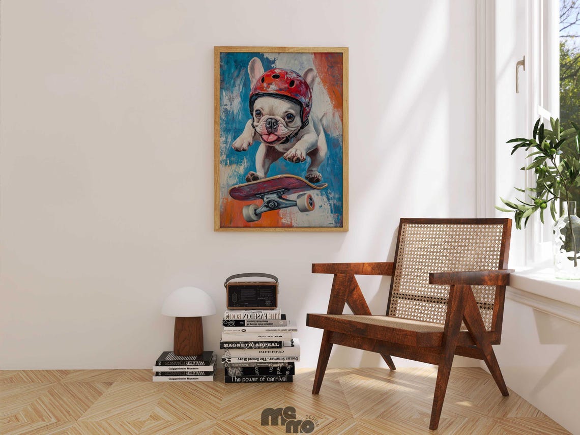French Bulldog Skater Dog, Kids Room Nursery Decor - Image 3