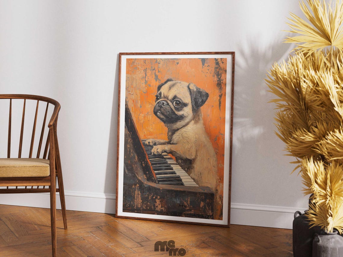 Pug Playing Piano, Funny Musician Dog Portrait - Image 4