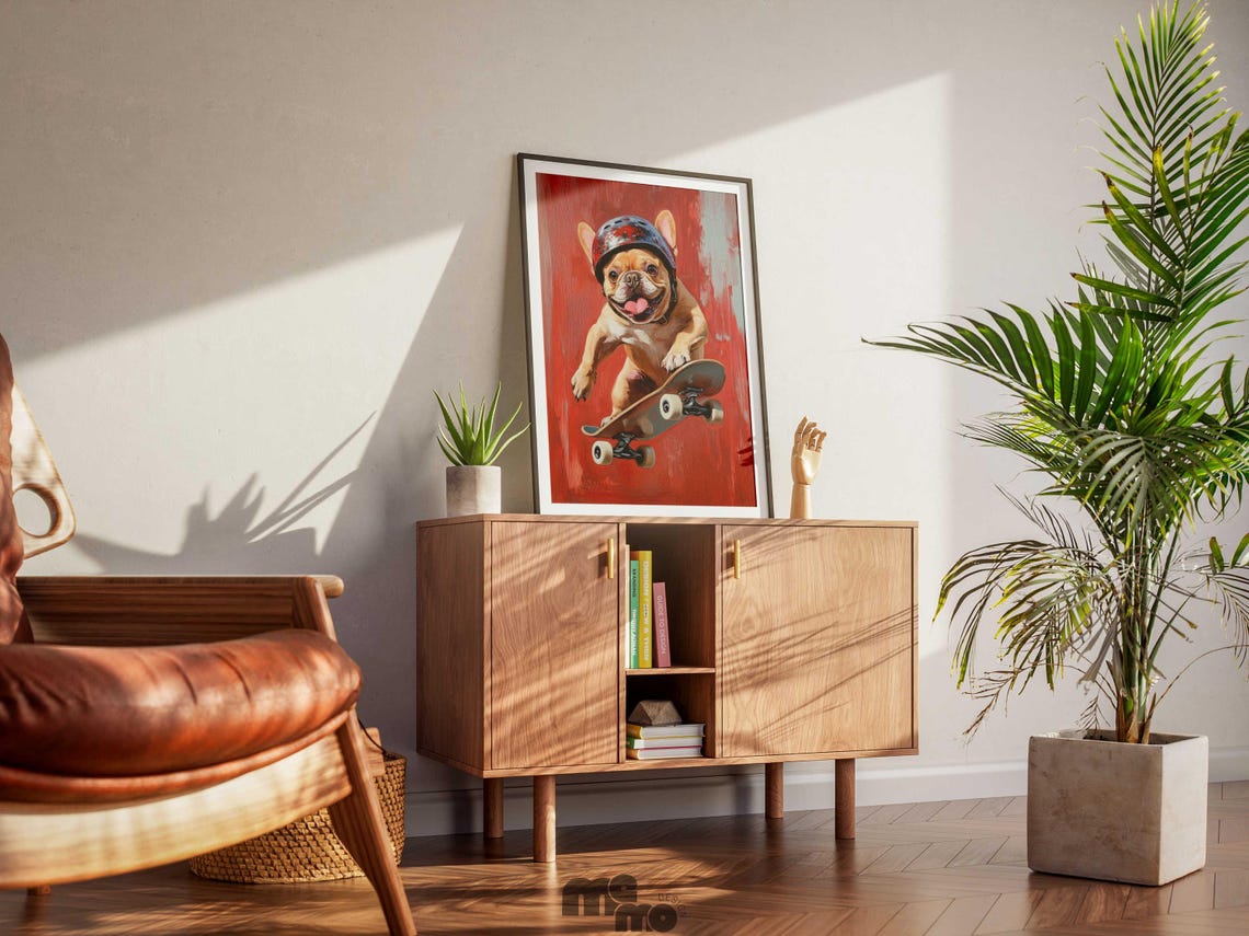 French Bulldog Skateboarding Dog, Funny Pet Decor - Image 4
