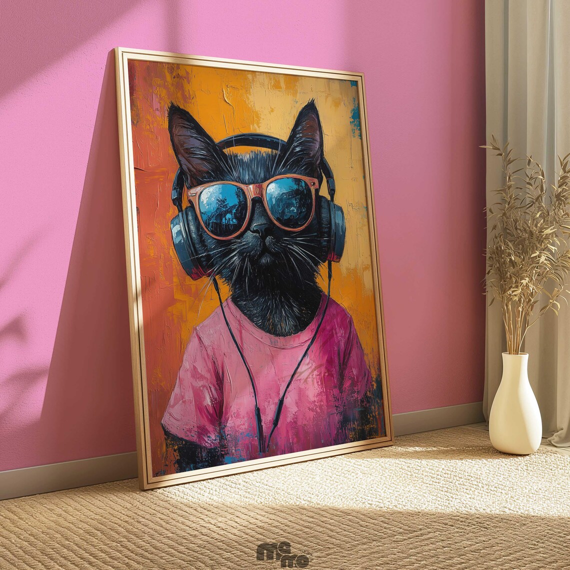 Dj Black Cat, Funny Retro Oil Painting Art Print - Image 5